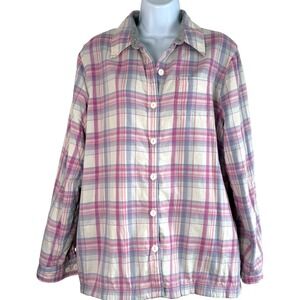 Vintage LL Bean Womens Fleece Lined Flannel Shirt Sz M Outdoors Hike Camp Ranch